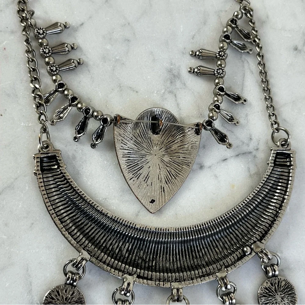 Southwestern Style Silver Toned Boho Statement Necklace
